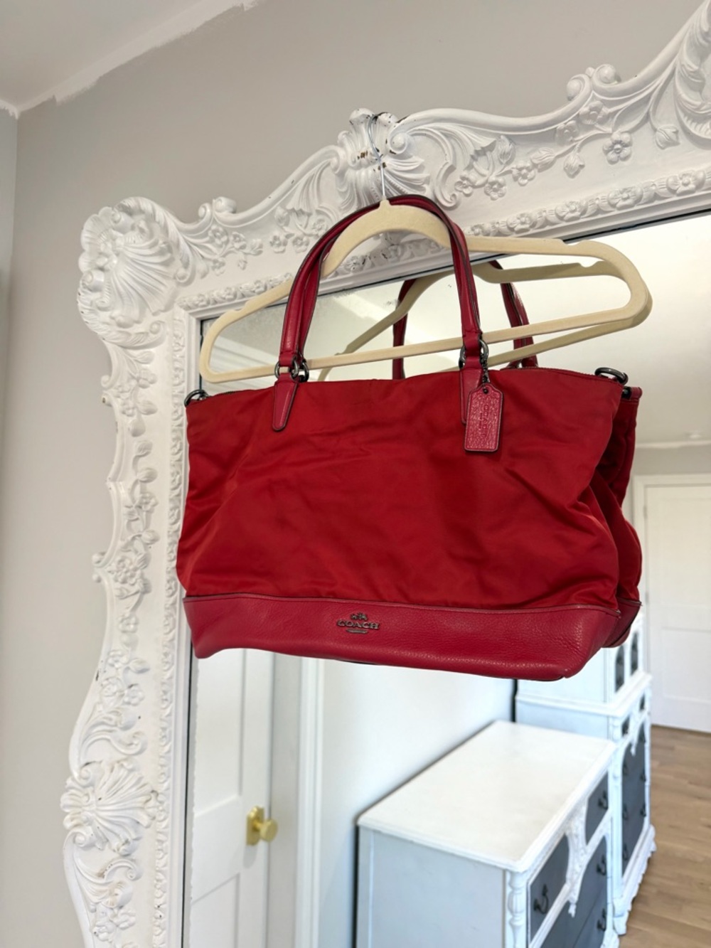 Coach Red Canvas & Leather Satchel F57902 Tote Bag Handbag